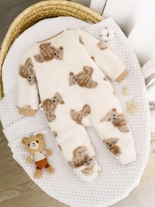 Cozy Pixies Newborn Baby Boy Star Pattern 3D Ear Long Sleeve Jumpsuit, Casual & Versatile, Thick Thermal Lining For Autumn/Winter Fall