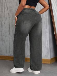 SHEIN SXY Quần jean nam thời trang thường ngày không co giãn phong cách cowgirl cỡ lớn mùa đông cá tính, họa tiết thánh Patrick - Màu xám đen - Xem 2