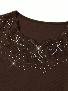 SHEIN Clasi Elegant Women's Top With Lace Collar And Cuffs,Brown Top - Brown - View 12