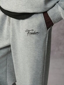 STYNVO 男士撞色饰边运动衫和运动裤套装，喇叭形针织运动裤两件套，秋季服装 - 灰色 - 查看 4