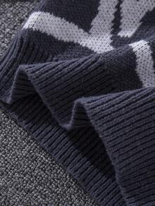 Tween Boy Distressed Graphic Texture Crew Neck Sweater,Dark Grey,Autumn,Streetwear,School,Back-To-School,Winter Fall Kids Clothes,Top - Dark Grey - View 5