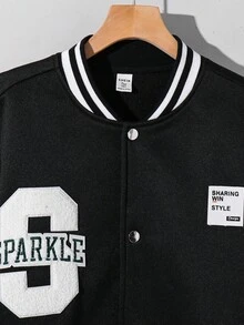 SHEIN 青少年男孩休闲文字刺绣装饰拉链夹克，百搭百搭外套，适合万圣节、通勤、学校、日常休闲、旅行、户外派对、运动、秋冬 - 彩色 - 查看 4