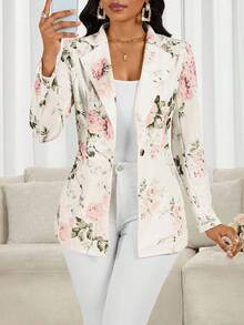 SHEIN Lady Women's Floral Print Lapel NeckLong Sleeve Single-Button Elegant Blazer - Multicolor - View 9