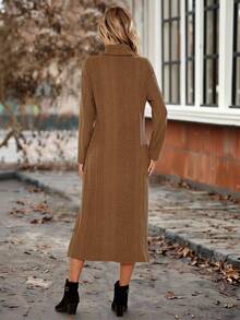 EMERY ROSE Women's Casual Solid Color Turtleneck Double Pocket Mid-Length Dress, Autumn/Winter  Autumn Outfits For Women  Winter Dress Women  Going Out Dress
