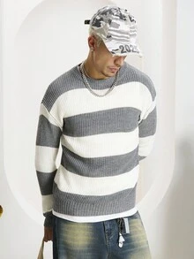 Manfinity CasualKnits Men's Casual Colorblock Striped Sweater, Autumn/Winter