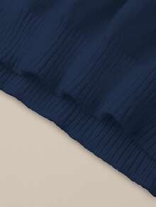 SHEIN 女士花卉图案长袖休闲圆领毛衣，秋冬 - 寶藍色 - 查看 5