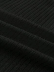 SHEIN 青少年女孩百搭休闲百搭纯色针织圆领宽松长袖蕾丝蝴蝶结 T 恤上衣，开学季可爱罗纹上衣紧身上衣黑色上衣青少年女孩紧身上衣黑色长袖上衣，秋冬 - 黑色 - 查看 6