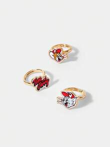 TOM & JERRY X SHEIN 3pcs Fashionable Cartoon Pattern Cute Ring - Gold - View 3