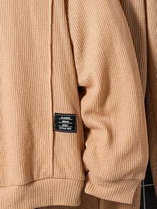 SHEIN 2 件套青少年男孩休闲简约字母提花宽松长袖运动衫和裤子套装，厚华夫格针织，适合秋季 - 杏色 - 查看 6