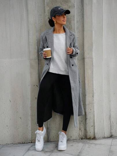 SAYEHFBABY 女士翻领双排扣羊毛大衣