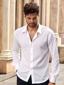 Manfinity VCAY 男士休闲纯色修身长袖衬衫，秋季，Old Money