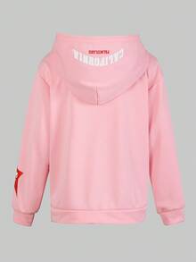 SHEIN Explorewe Oversized Teens Girls' Street Style American College Letter Print Loose Fit Zip-Up Hoodie Jacket, Featuring Distinctive English Letter Graphic Design, Relaxed Fit Allows Easy Movement, Versatile For Daily School, Hangout, Vacation, Sports, Party Wear In Autumn/Winter - Pink - View 2