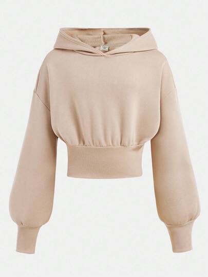 SHEIN Girlism Tween Girl Casual Street Style Cropped Sweatshirt, High Waist Long Sleeve Versatile Minimalist Solid Color Sweatshirt, Back To School Fall Winter