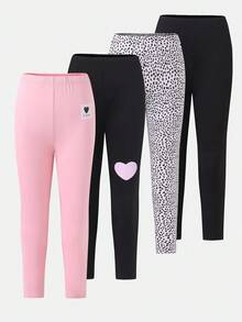 Sparklyn 4pcs/Set Girls' Minimalist Floral Print Long Leggings Fall Winter Girls Leggings Pack Girl Leggings - Multicolor - View 1