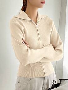 DAZY Women's Casual Turn-Down Collar Cardigan, Autumn - Apricot - View 5