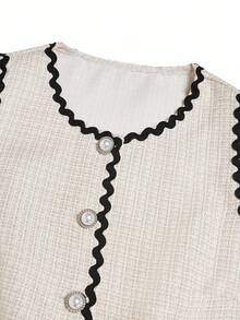 Elenzga Áo khoác cardigan nữ thanh lịch phối ren tương phản màu sắc, kiểu dáng patchwork. - Màu Khaki - Xem 12