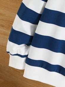 SHEIN Tween Boy Casual Loose Korean Style Round Neck Colorful Striped Embellished Pullover Sweatshirt, Suitable For Commuting, School, Daily Casual Wear, Sports, Autumn/Winter,Ensemble Hiver,Winter Clothing,Fall Outfits,Fall Clothing,All Clothes For Kids,Long Sleeve Shirts,Navy Blue Tops ,White Tops - Blue - View 5