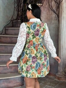 Lyrianda Plus Size Jacquard Patchwork Solid Color Elegant Dress