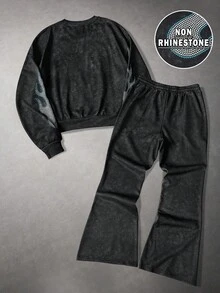 Manfinity EMRG 男士时尚自由女神像印花卫衣和运动裤套装，秋冬装 - 彩色 - 查看 2