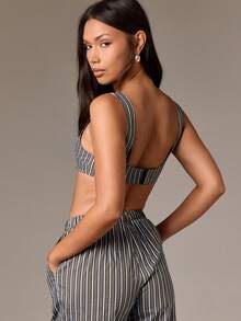 AiiRZ Cotton Striped Scoop Neck Crop Top - Multicolor - View 2