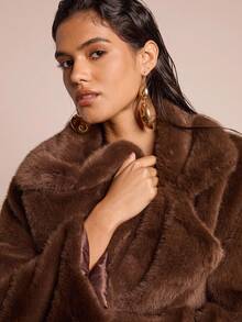 Glamine Retro Coffee Mink Collar Cropped Jacket - Coffee Brown - View 5