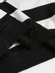 SHEIN 青少年男孩休闲宽松韩版圆领彩色条纹装饰套头衫，适合通勤、上学、日常休闲装、运动、秋冬 - 黑色 - 查看 6