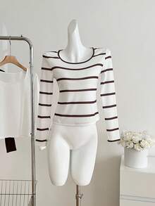 3pcs/Set Square Neck Casual Versatile Long Sleeve Teen Girls T-Shirts Fall Winter - Multicolor - View 7