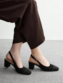 CUCCOO BIZCHIC 女士时尚迷人高跟鞋，黑色 PU 皮革材质，方头，通勤，舒适，室内，办公室，街头，派对，旅行，度假，春夏季，适合搭配连衣裙、牛仔裤、短裤 - 黑色 - 查看 5