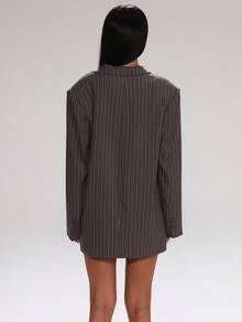 MUSERA Áo blazer kẻ sọc dáng rộng, vừa vặn, thích hợp cho giáo viên, đi học, phong cách thường ngày, đường phố, thể thao, công sở, chạy bộ, mùa đông, dự tiệc, thanh lịch, mùa xuân. - Xám - Xem 4