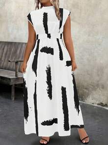 EMERY ROSE Plus Polka Dot Print Mock Neck Dress Maxi Women Outfit - Multicolor - View 4