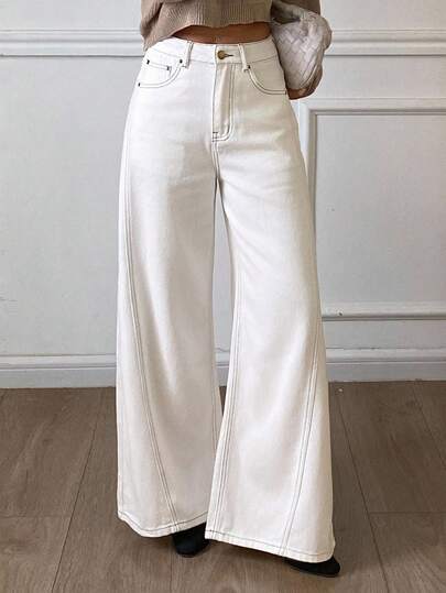 DAZY Women's Pocketed Wide Leg Loose Casual Versatile Jeans