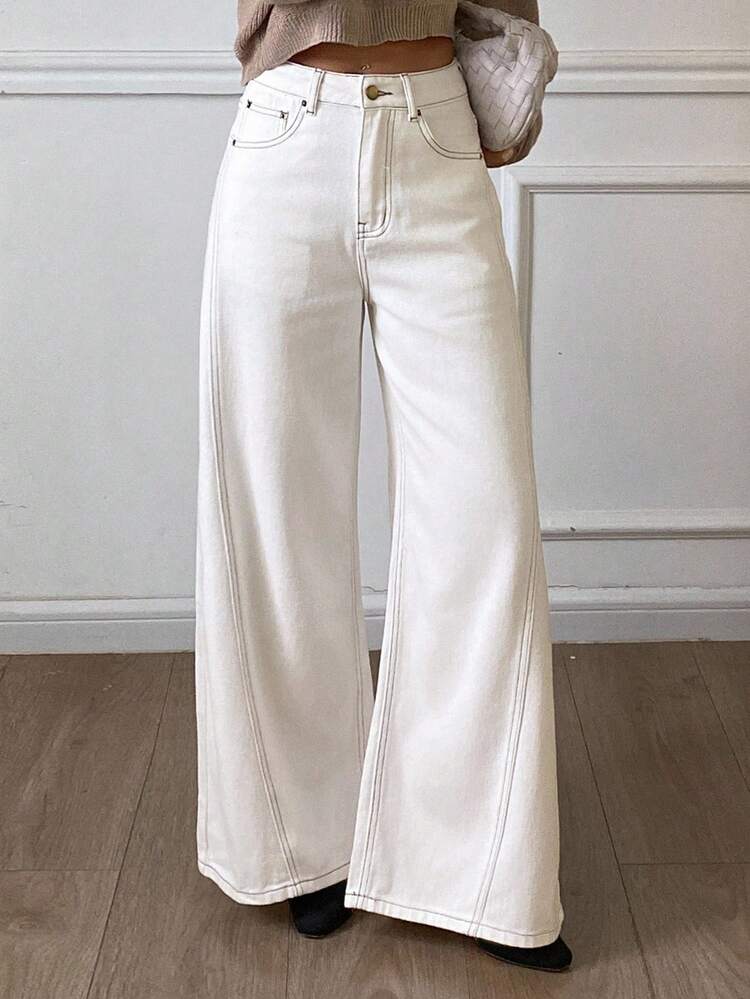 Women's Pocketed Wide Leg Loose Casual Versatile Jeans