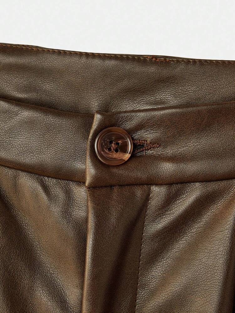 Pantaloni a vita alta a gamba ampia  marrone scuro, abbigliamento autunnale da donna per l'autunno e l'inverno