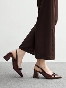 CUCCOO BIZCHIC Giày cao gót mũi nhọn hở lưng màu đỏ tía thời trang nữ, thiết kế tối giản cổ điển cho đi làm, hẹn hò, tiệc tùng, ngày lễ, đám cưới - Cà phê nâu - Xem 3