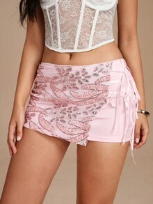 Glamine Vitamin Colors SummerHoliday  Slit Strap Beaded Pink Women Skirt