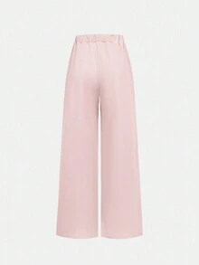 SHEIN Girlism 2 件套青少年女孩休闲宽松针织圆领超大牙签褶图案 T 恤和短裤套装，可爱的返校装，适合日常穿着、度假、家庭户外、春季野餐 - 粉色 - 查看 8
