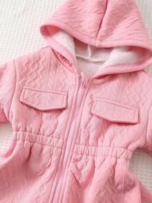 Cozy Pixies Little Girls Dusty Pink Quilted Long Sleeve Hooded Coat With Zipper And Flared Hem Warm Polyester Outerwear For Baby Girls Fall Winter