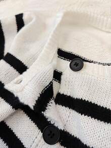 SHEIN EZwear Áo khoác cardigan sọc tối giản thường ngày dành cho sinh viên, phong cách hàng hải, mùa tựu trường, phù hợp cho phụ nữ vào mùa thu/đông, cổ điển, gợi cảm, dễ thương, Y2K, cô gái dừa, boho, hippie, lễ hội âm nhạc - Nhiều màu - Xem 14