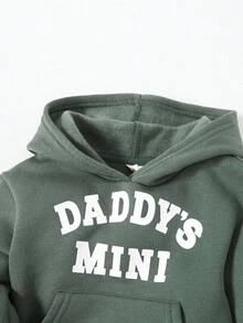 Cozy Pixies 两件套男婴字母印花长袖连帽卫衣和慢跑裤套装，秋冬 - 綠色 - 查看 4