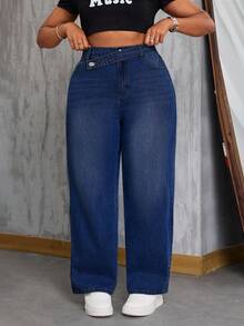 SHEIN SXY Spring Plus Size Cowgirl Style Non-Stretch Casual Fashion Personalized Jeans, Saint Patrick - Dark Wash - View 7