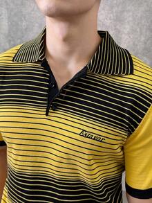 Manfinity VCAY Men's Casual Contrast Stripe Polo Collar Short Sleeve Sweater, Fall, Winter - Yellow - View 4