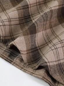 SHEIN 少女纯色立领长袖上衣和格子印花迷你裙两件套