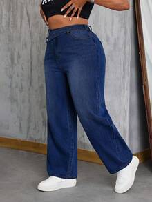 SHEIN SXY Spring Plus Size Cowgirl Style Non-Stretch Casual Fashion Personalized Jeans, Saint Patrick - Dark Wash - View 4