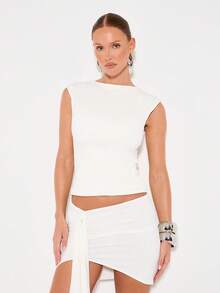 KIZN 侧面镂空无袖垫肩上衣 - 白色 - 查看 6