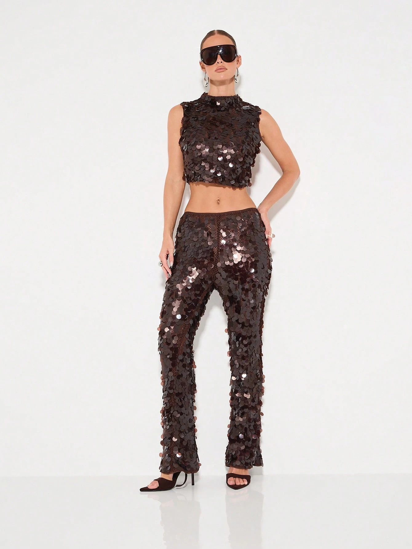KIZN Sequin High Neck Crop Top