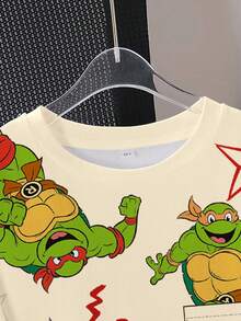 TEENAGE MUTANT NINJA TURTLES | SHEIN Tween Boy Summer Casual Turtle Print Short Sleeve T-Shirt Dinosaur Boy Shirt Y2k Boy Shirts Y2k Tops For Kids - White - View 3