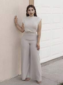 Lupita Cardoza Áo thun nữ cổ tròn tay ngắn kẻ sọc thường ngày - Màu be - Xem 4