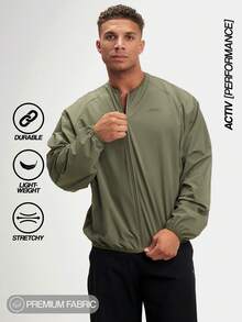 Men's Letter Print Raglan Sleeve Casual Jacket, Green - Green - View 1