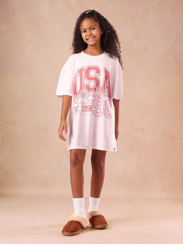 Abito da notte oversize in stile college con maniche corte