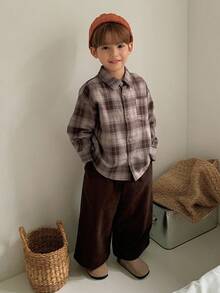 DAZY Boys (Small) Casual Plaid Shirt Set, Loose Fit, Japanese Style, Autumn